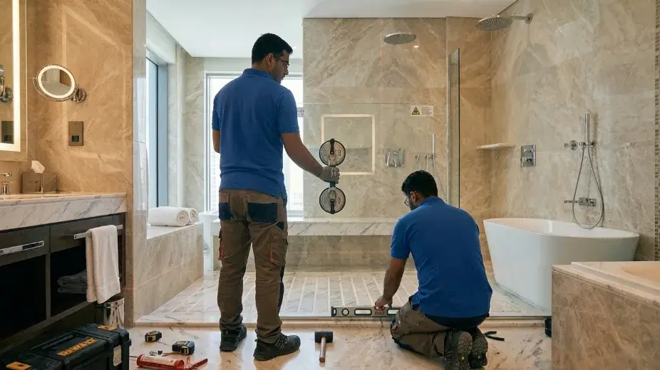 Shower Glass Installation Dubai in modern luxury bathroom